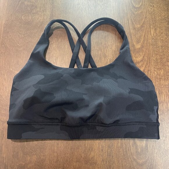 Lululemon Athletica Energy Bra Women's Size 4 Black, Gray Camo Camouflage Print - Picture 3 of 7